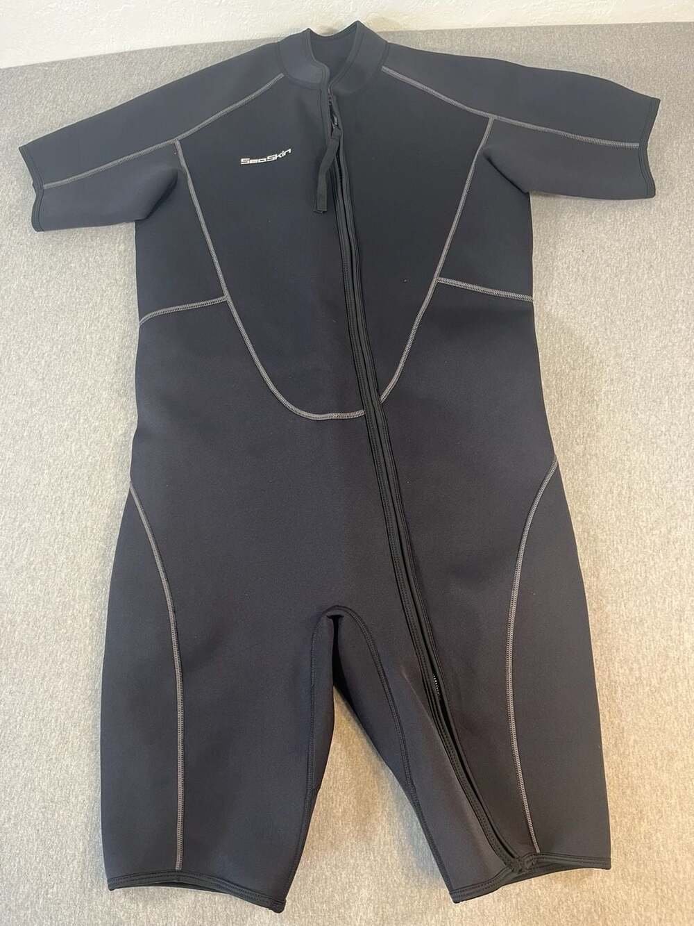 Seaskin Shorty Wetsuit Black Neoprene Front Full Zip Men’s 3XL